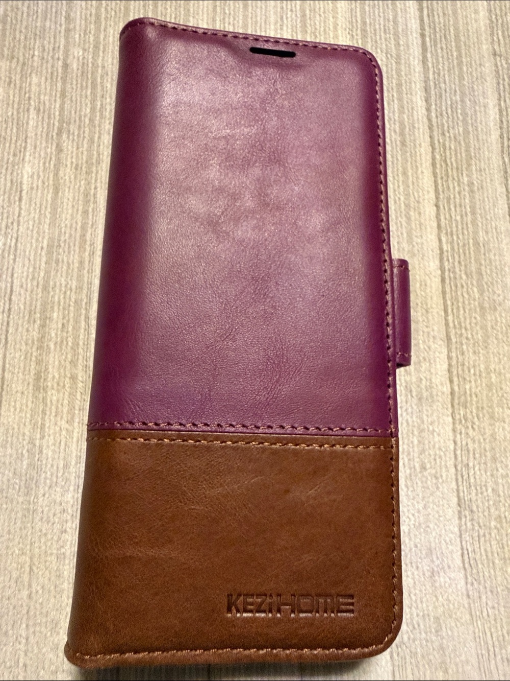 Two-Tone Wine and Brown Leather Phone Case Wallet